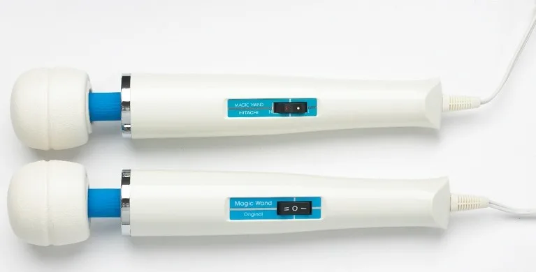 A Hitachi Magic Wand above a later Magic Wand Original, both with the same 12-inch shape